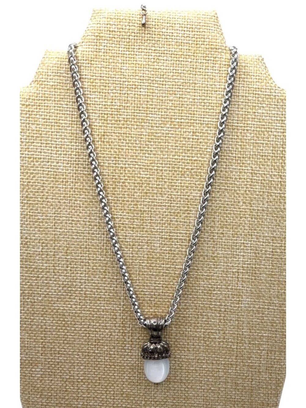 Moonstone Pendant Necklace With Silver-Tone Chain 18” Elegant Design